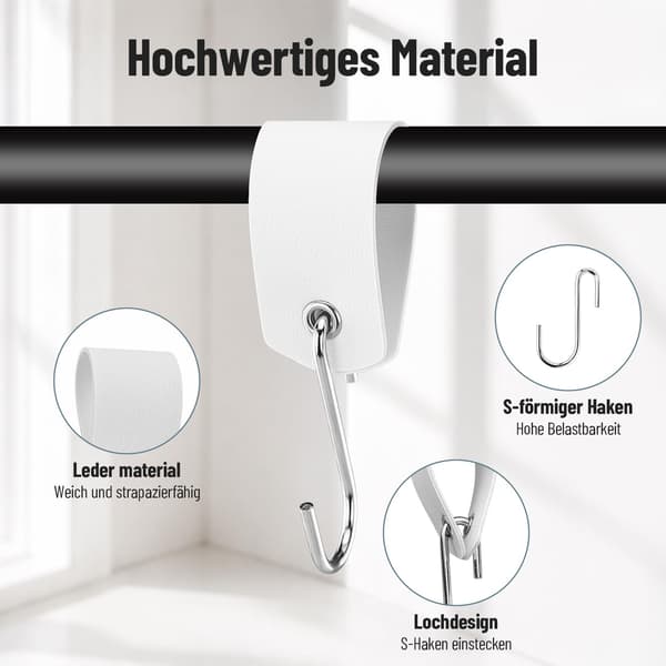Set med 12 S-krokar med läderöglor – 13 x 3 cm White