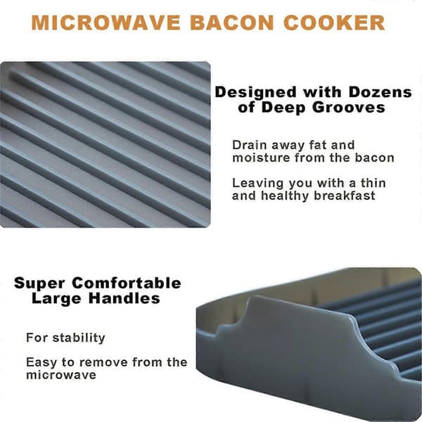 Silikon Mikrobølge Baconbrett Mikrobølge Baconkoker Matkvalitets Silikon Mikrobølge Baconpanne Grå