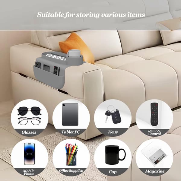 Sofaarmlenbrett - Sofaoppbevaringsmatte - Armleneorganisator - Koppholder - Silikonmateriale - Brett med koppholder - Sklisikker matte for sofa - Svart