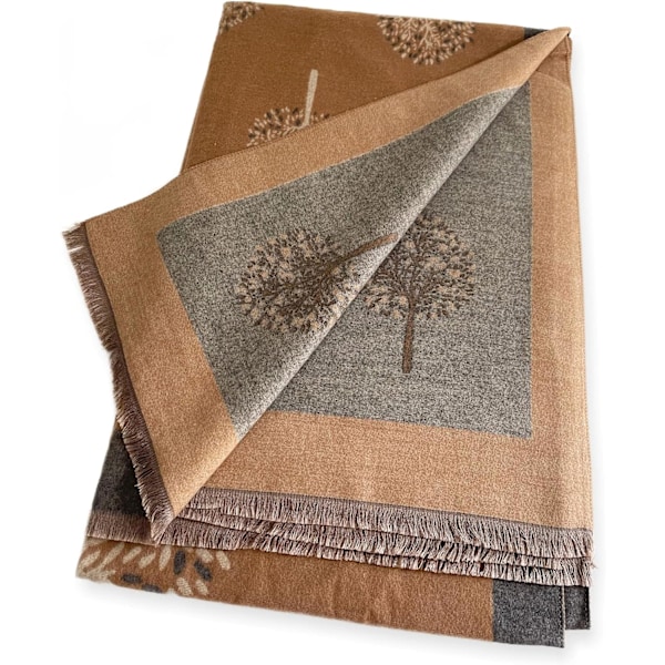 Kåpe-sjal i kashmir med treets liv - Reversibelt sjal for kvinner, pashmina-sjal, vinter-sjal for kvinner, stort sjal, varmt sjal, trykk med treets liv for damer