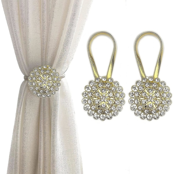 Magnetic Curtain Tiebacks, 2 Pcs Glittering Crystal Flower Curtain Tiebacks With High Elasticity Spring Wire For Home Office Decoration (yellow And Wh