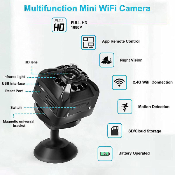 X5-minikamera 1080p 200w HD Night Vision -sisäkäyttöinen Wifi-kameran turvallisuus Etäkatselukameran tuki Tf