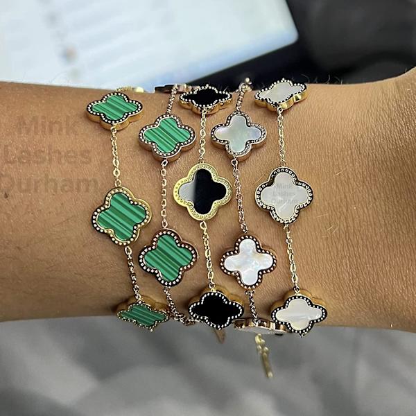 Crday Guld og Sort Firekløver Armbånd Gave