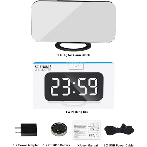LED RGB Digital väckarklocka, med 11 färglägen, spegelyta, dubbla USB-laddningsportar, moderna skrivbordsur för sovrum, hemmakontor - Svart Blackrgb