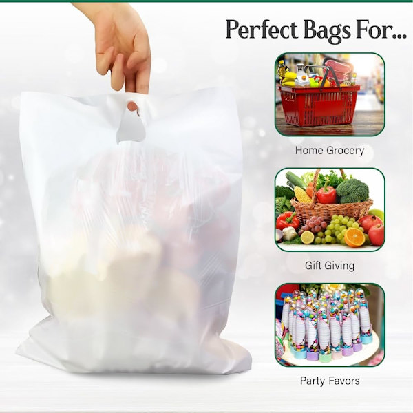 Bæreposer 100 hvite bæreposer med lapphåndtak | Store bæreposer 15 x 18 + 3\" for shopping dagligvarer gavebutikk supermarked Cash N Carry Busi L