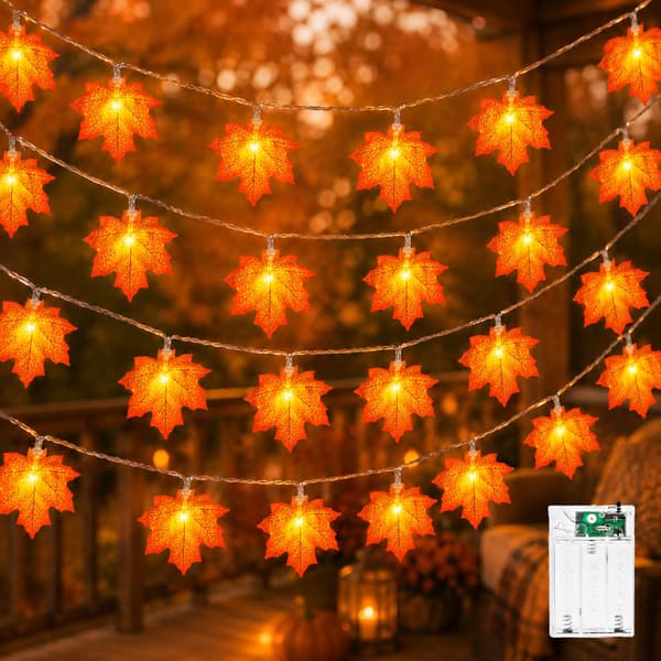 3 meter lønnebladgirlander med 20 LED-lys – Høstdekorasjon, egnet for Halloween