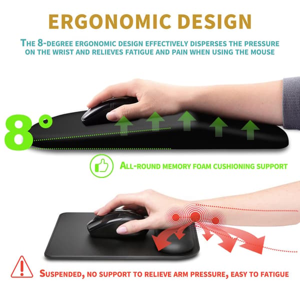 Ergonomisk musemåtte med håndledsstøtte og massagedesign, håndledsstøtte smertelindrende musemåtte med memoryskum og skridsikker PU-base