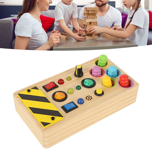 Träleksaker med sensoriska funktioner, LED-lampor, pedagogiska tryckknappar, omkopplare, fiskespel för småbarn och barn