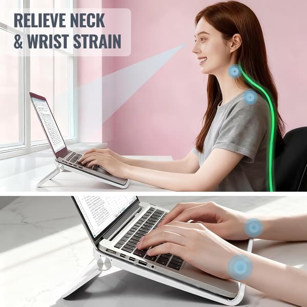 Søt justerbar laptopstativ - Sammenleggbart ventilert solid skrivebordsstativ, sklisikkert for MacBook hjemmekontor, morsom gave til kvinner White