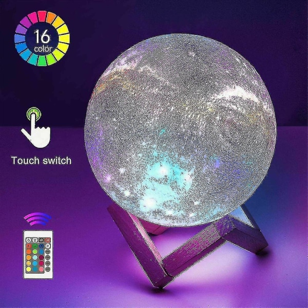 3d Moon Star Galaxy Lampe Usb Lading Led Nattlys Touch 16 Farger Fjernkontroll