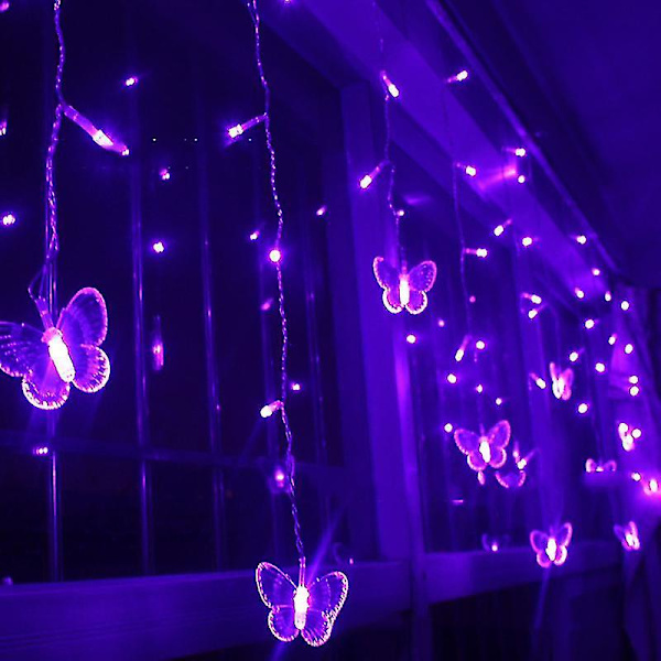 Eri Muotoisia LED-Verhovalosarjoja Juhliin, Puutarhaan, Värikkäät Ulkovalot, Koti Sisustus, UK-Sovitin, Violetti Perhonen