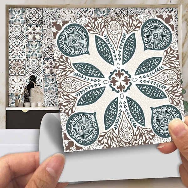 intage Victorian Flisestikker, Køkken Badeværelse Vægflise Stikker Skræl og Sæt på Fliseoverførsel Dækker Dekaler Selvklæbende Vinyl Vandafvisende Beige Victorian