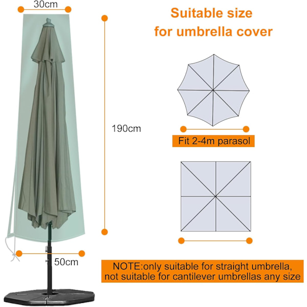 Parasol Overtræk Vandtæt 600D Oxfordstof Haveparasol Overtræk med Lynlås (190 * 30 * 50cm), til 2,5m 2,7m 3m Terrasse Udendørs Parasol (Grøn) Green