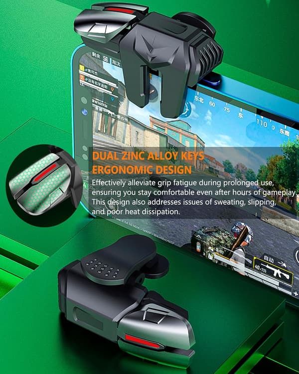Mobiltelefoncontroller til Android og iPhone, 6 Trigger Game Controller kompatibel med PUBG Mobile/Knives Out/Call of Duty Mobile, telefonudløsere