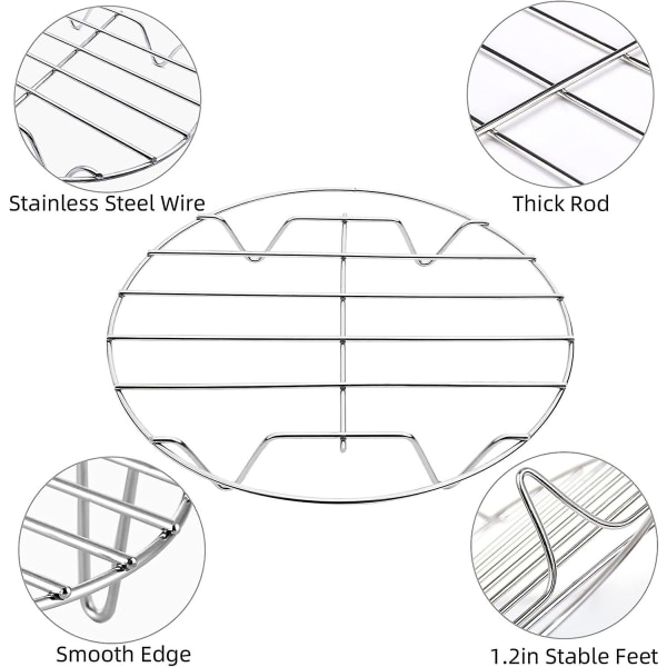 2-piece 7-inch Air Fryer Rack Cooking Steam Cooling Multi-purpose 304 Stainless Steel Round Rack Cross Line, Cookware With Bracket