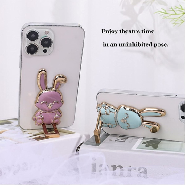 Vikbart Bunny-telefonfäste, Sticky Pull Bunny-telefonstativ, tredimensionell Lazy-telefonhållare för alla smartphones (vit)