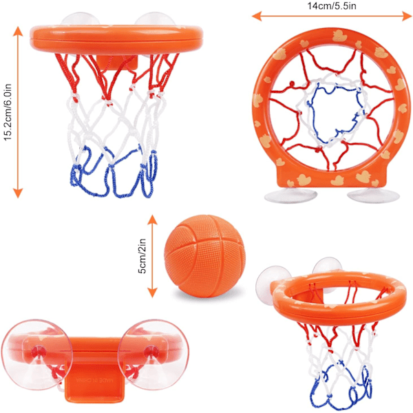 Badmintonkurv for baby, badeleke morsomt basketballkurv og baller sett 5 baller inkludert, badeleker badekar basketballkurv med sterk sugekraft Classic Style