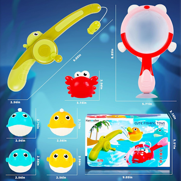 Baby Badelegetøjssæt, Magnetisk LED Lysende Badelegetøj Fiskespil med Fiskestok & Fiskenet, Sanseudvikling for Spædbørn & Småbørn, Badekar
