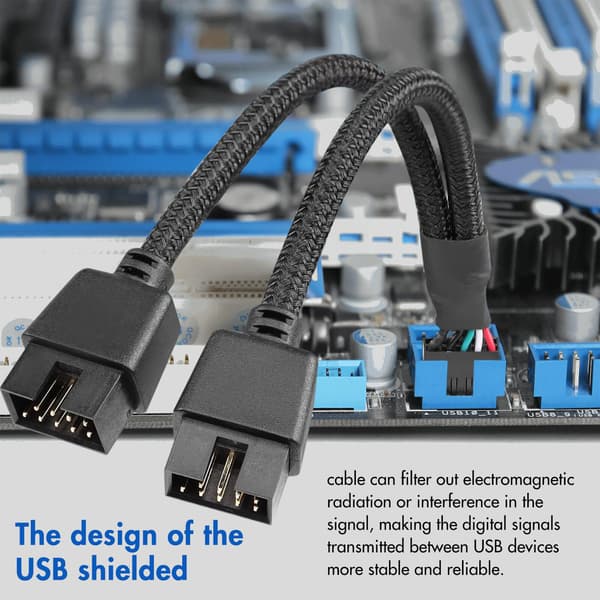 USB header splitter, 2 stk. USB 2.0 9-pin hun til dobbelt 9-pin han forlængerkabel, bundkort 9-pin USB2.0 header splitter nylonflettet