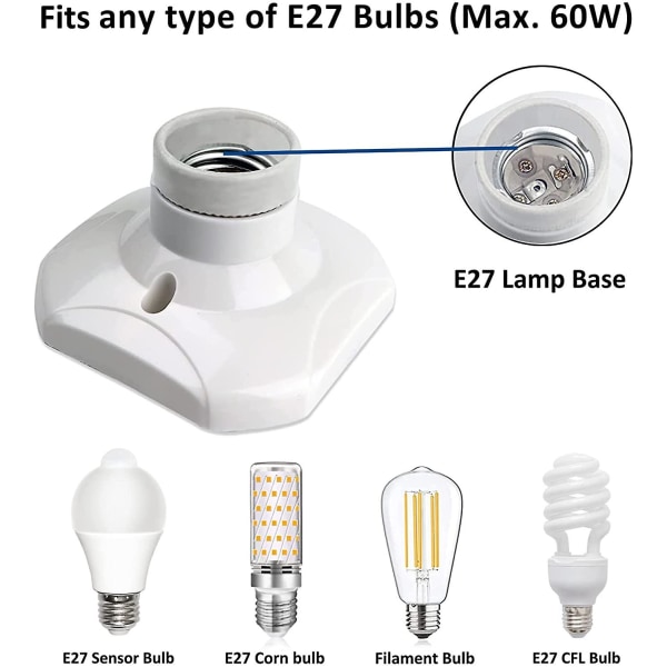 E27 inskruvad taksockel, E27 garageuttag, AC 220-240v, LED lamphållare, E27 takfot, vit plastlampfot för vägglampa, set om 4