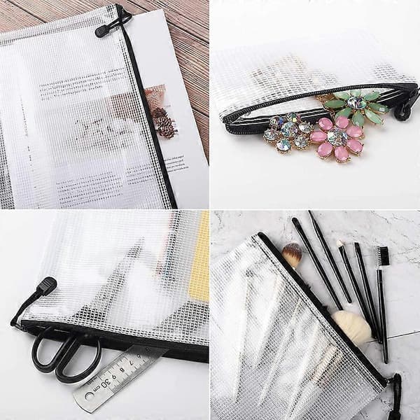 18 stk. Mesh glidelåspose dokumentmappe, 8 assorterte størrelser, vanntette plastglidelåsmapper, multifunksjonell for kontor, hjem