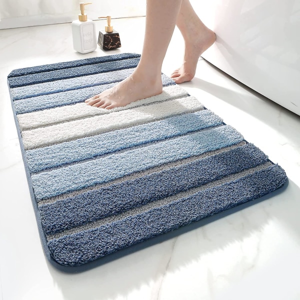 Bademåtte 40 X 60 Cm Antislip Badeværelsesmåtte Superabsorberende Vand, Maskinvaskbar, Mikrofiber Absorberende Badeværelsesgulvmåtte, Blå