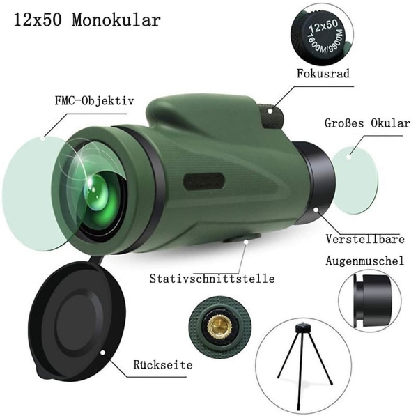 Monokular-teleskop 12 X 56 Hd-monokular-teleskop Fr Erwachsene Mit Smartphone-h00