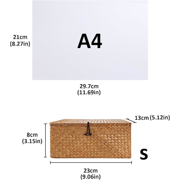 ker Opbevaringskurv Flettet Rattan Opbevaringsboks Med Låg Søgræs Vasketøjskurve Makeup Organizer Til Badeværelse, Stue, Køkken (S)
