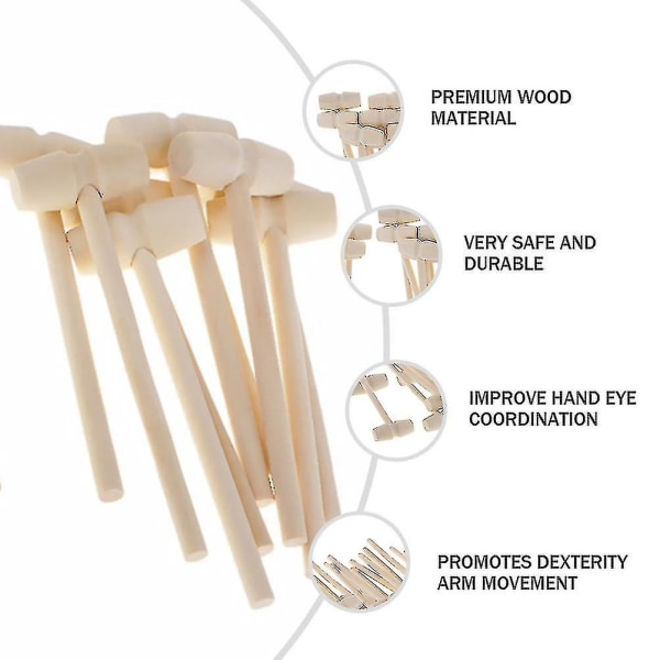 20 stk. Mini-slegger i heltre tre, leketøy for å slå på, kreative pedagogiske leker (ovale)