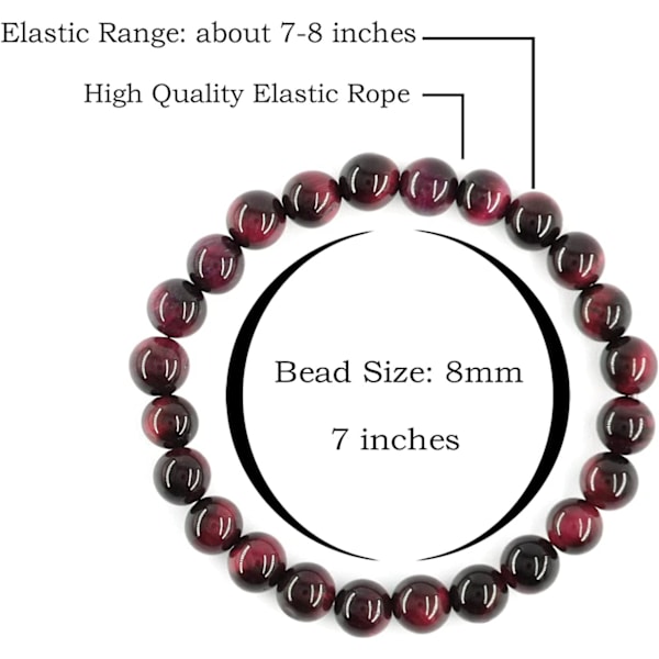 Kristall armband, 8mm Naturstenpärlor Armband, Läkande Kristall Armband för Kvinnor Män Red Tiger Eye