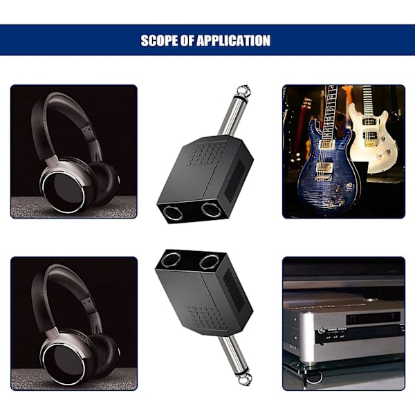 Hunstik Audio Adapter Hun til Dobbelt Hun Jack Audio Y Splitter Konvertere (2 stk, Sort)