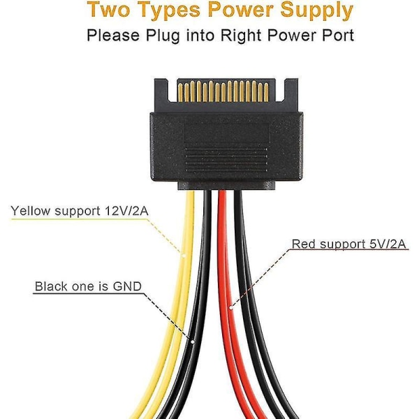 SATA-kabel, 2-pack 8-tums SATA 15-stifts till 2x SATA 15-stifts nedåt Y-splitter