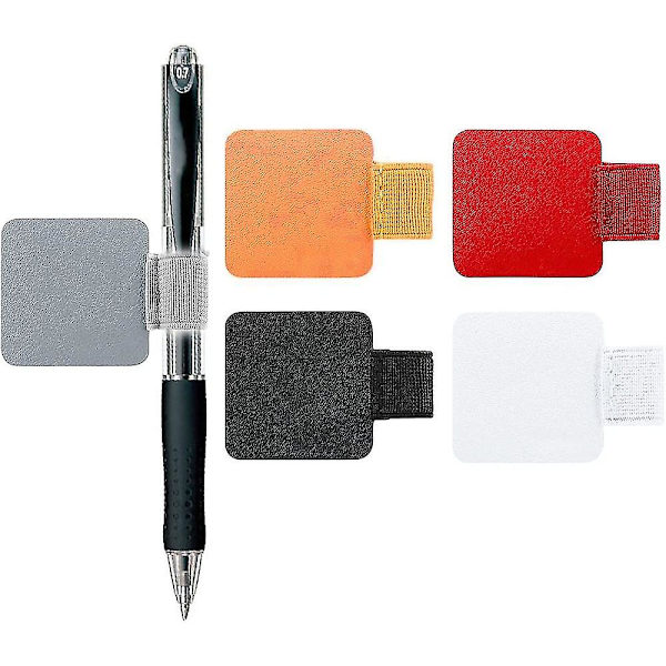 Pennslinghållare, 5-pack pennöglor, självhäftande, elastiskt gummiband, pennhållare i läder, för anteckningsbok, kalender, urklipp, 5 färger