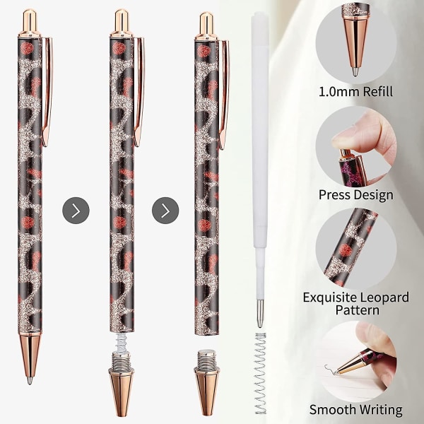 8 stycken leopardmönstrade kulspetspennor, Crday Medium Point 1,0 mm svarta bläckpennor