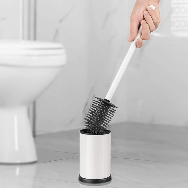 Toalettborste med hållare. Silikon toalettborsthuvud och handtag i rostfritt stål