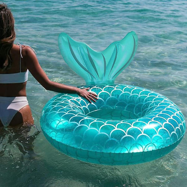 Oppustelig Bademadras, Holdbar Rund Oppustelig Med Håndtag Luftmadras Flydende Oppustelig Pool Raft Pool Float Voksen Størrelse Ring (Fiskestjert Søblå)