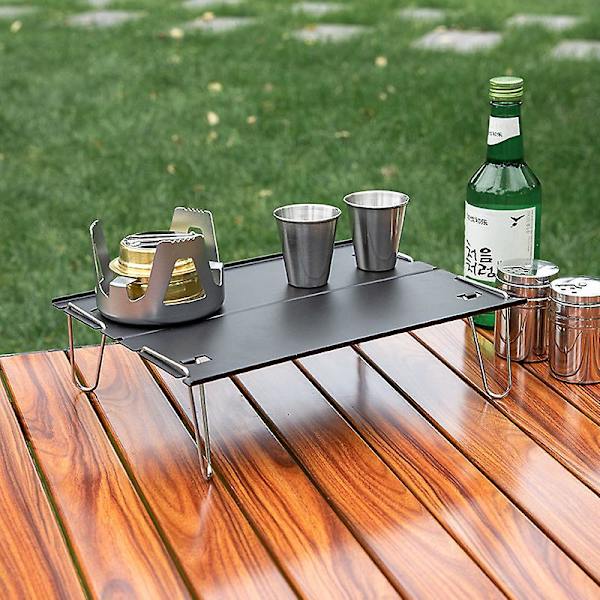 Mini Foldbar Bord Bærbar Picnic Bord Ultralet Camping Bord Aluminium Bordplade Rustfrit Stål Stativ Til Fiskeri Camping Picnic (1 stk, Sort)