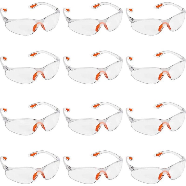 12 pakke klare sikkerhedsbriller - sikkerhedsbriller med plastiklinser, næsebro og komfortgummitempler - Ppe klare briller