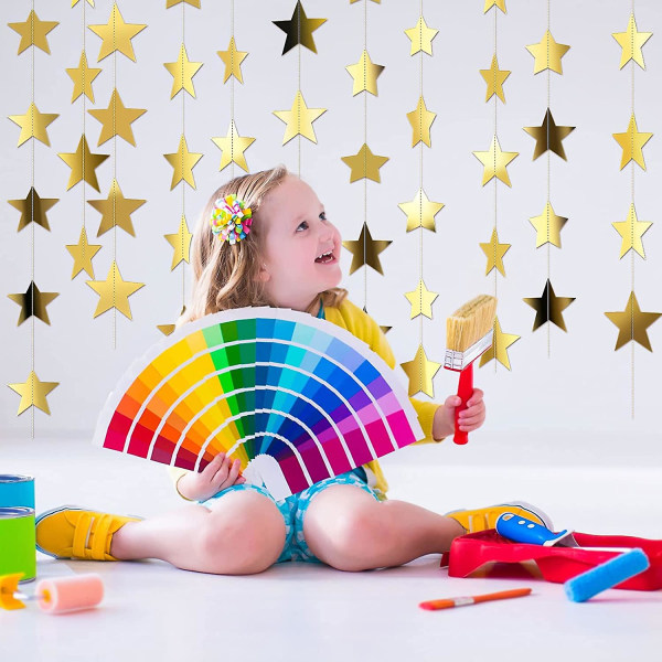 130 fot guld stjärngirlang hängande glitter pappersbanderoll streamer stjärntema festdekorationer, nå stjärnbanderollen