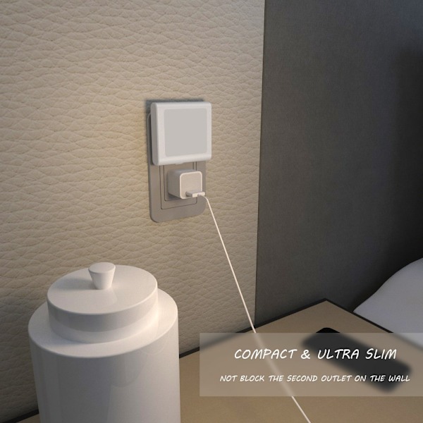 Plug-in LED Nattlampe med Automatisk Skumring til Daggry Sensor, Justerbar Lysstyrke Varmt Hvitt Lys 2 Pakning