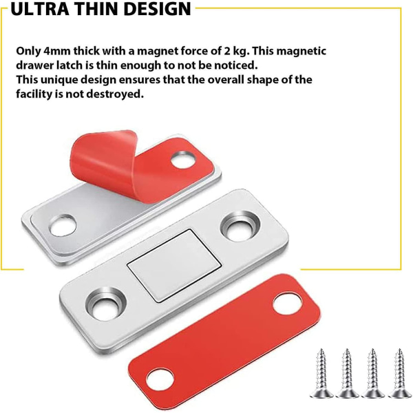 4-pakning Ultra tynn skapmagnetisk dørstopper i rustfritt stål magnetiske skaplåser for skyvedør vindu kjøkkenskap
