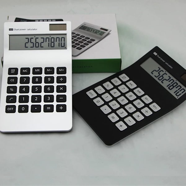Kalkulator, Slank Elegant Design, Kontor/hjem Elektronikk, Dobbel Strømdrevet Skrivebordskalkulator, Solenergi, 10 Siffer, Tiltbar LCD-Skjerm, Stabilt Design