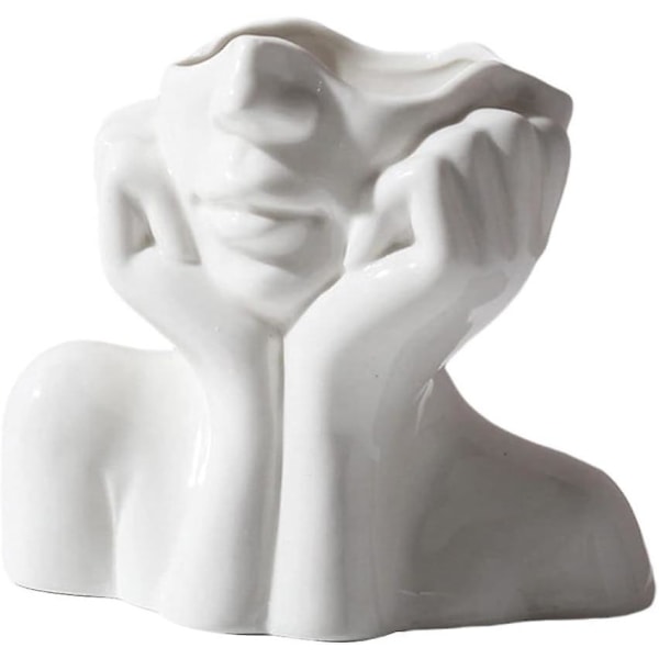 Keramisk ansigtsvase Kunstnerisk hovedvase Kvinder Ansigtsplantemaskine Menneskelig krop Midtpunkt Vase Til hjemmekontor Bordhyldedekoration