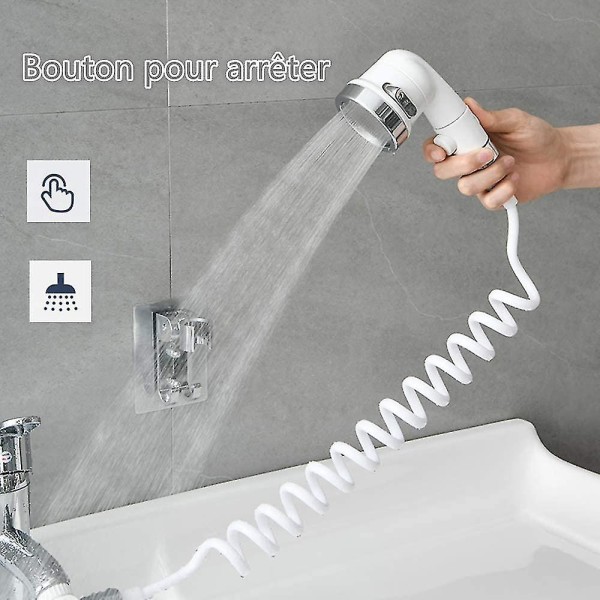 Håndvask Brusesæt, tre dyser tilgængelige Vandhane brusehoved med 1,5 m teleskopisk slange, praktisk til badeværelse og køkken (hane ikke inkluderet) Hy