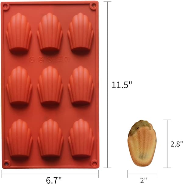 9 hulrum Madeleine-form, 2 stk. non-stick silikone Madeleine-forme, skalformet bageform (murstensrød)