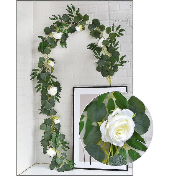 200 cm blomsterkrans kunstig rose eukalyptus pilblader vinranker Hjem bryllup hengende dekor