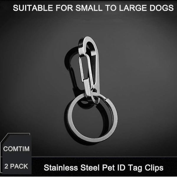 2-pack Dog Tag Clips, rustfritt stål Heavy Duty Quick Clip Pet ID Tag Holder, tykk (enkel polybag)