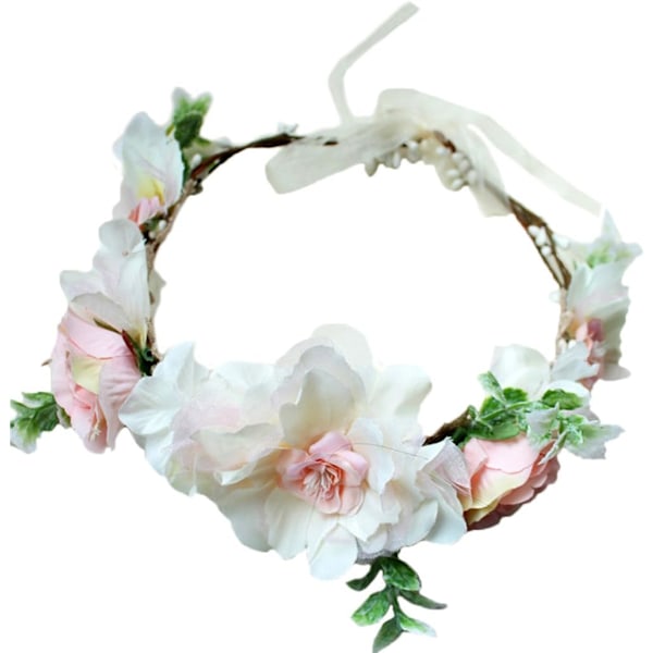 Blomsterkrans Hodebånd Blomsterkrans Hårkrans Hårpynt Boho med Bånd Bryllup Fest Rosa A 1 count (Pack of 1)