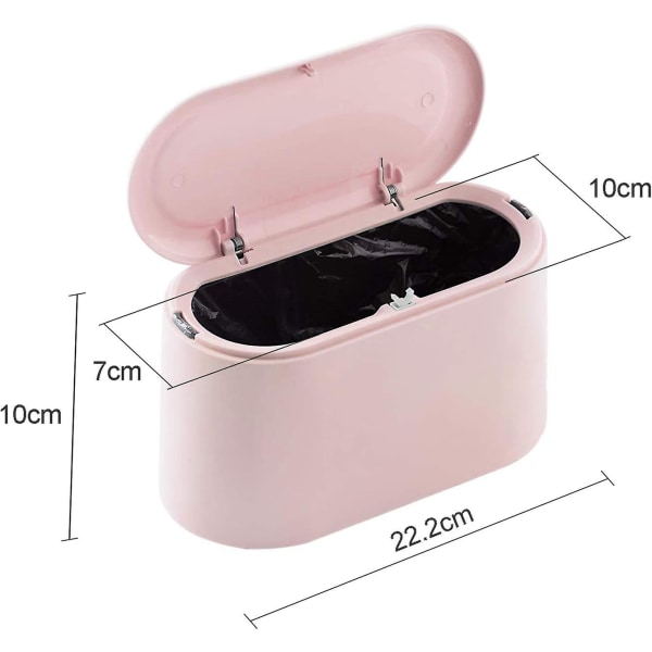Liten Papperskorg för Skrivbord med Knapplock för Kontor, Badrum, Kök och Sovrum, Djurfoderförvaring (rosa)