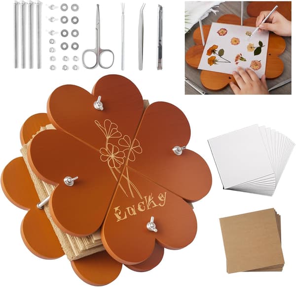 Extra Stort Blompresskit – Blomkonserverings-/Torkningskit för DIY Bröllopsbukettkonservering, 28x28 cm Träpress